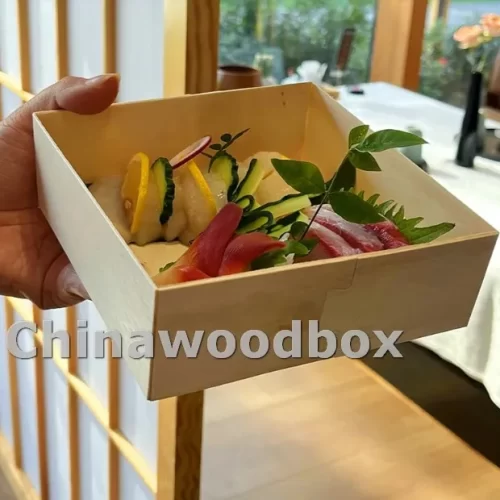 Folding Wooden Food Box 6x6x2 with Wood Lid