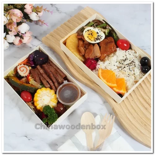 Biodegradable Japanese Wooden Take Out Meal Prep Food Container Microwave Disposable Take Away Bento Lunch Catering Box